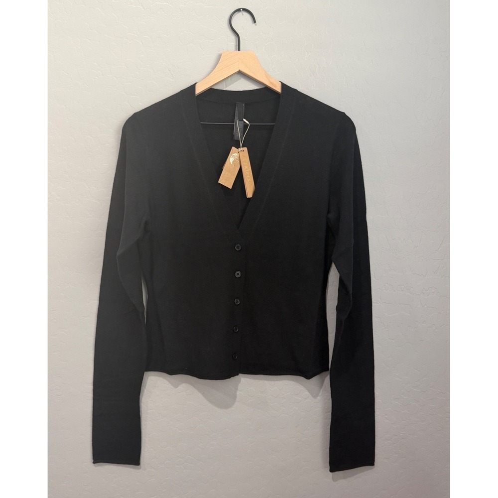 Skims Featherweight Cashmere Cardigan V Neck Onyx Black Size Large NWT - Picture 4 of 9